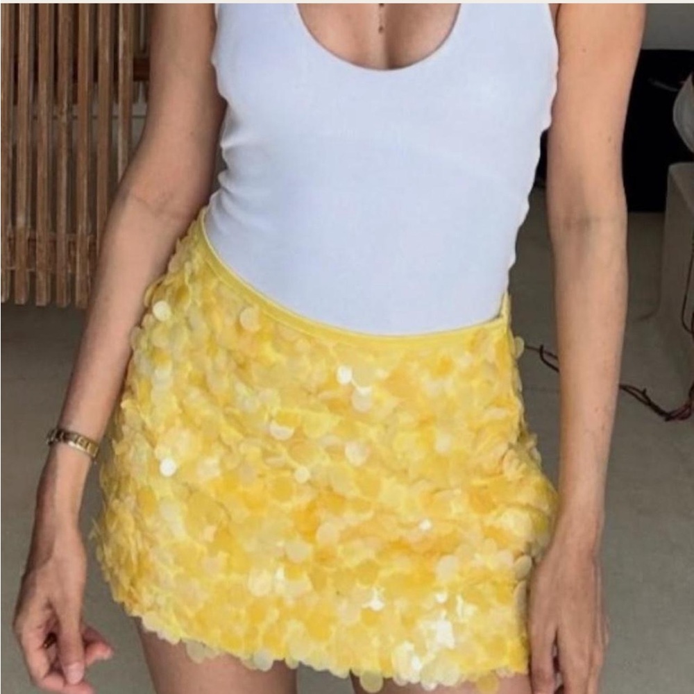 Zara Yellow Sequin Mini Skirt